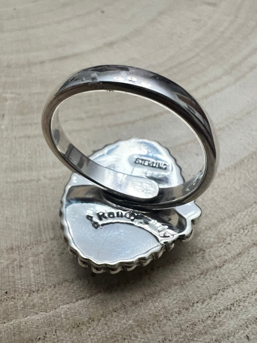 Randy Billy Turquoise & Sterling Silver Ring Size Adjustable - Cowhide and Conchos