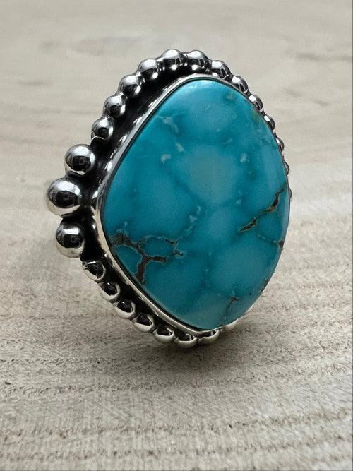 Randy Billy Turquoise & Sterling Silver Ring Size Adjustable - Cowhide and Conchos