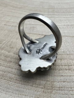 Randy Boyd Turquoise & Sterling Silver Ring - Size 8.5 - Cowhide and Conchos