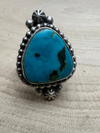 Randy Boyd Turquoise & Sterling Silver Ring - Size 8.5 - Cowhide and Conchos