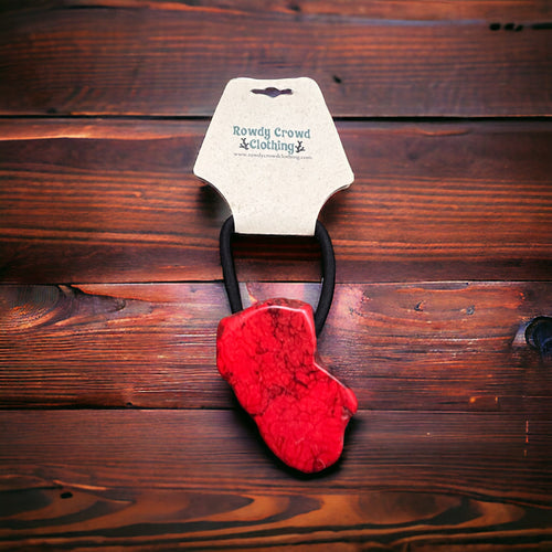 Red Rock Ponytail Holder/Hair Tie - Cowhide and Conchos