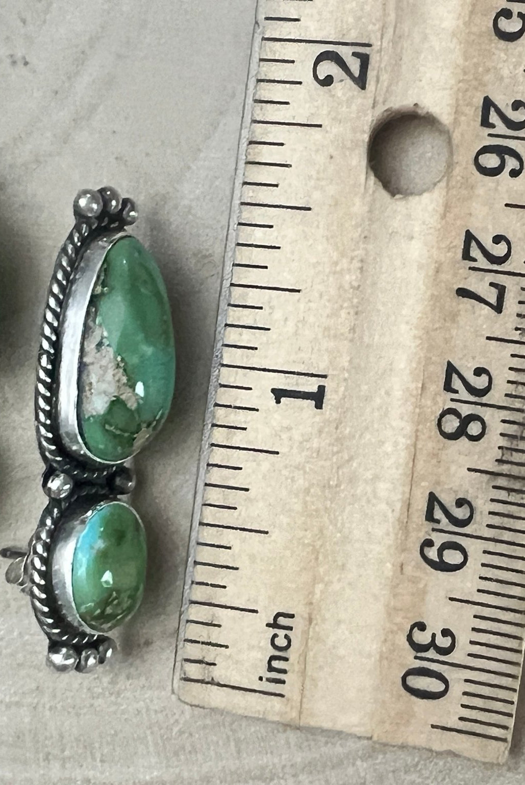 Rena Begay Navajo Sterling Silver Earrings with Sonoran Mountain Turquoise — 1 1/2" × 1/2" (R. Begay Hallmarked, Heirloom) - Cowhide and Conchos