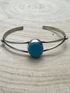 Rena Begay Turquoise & Sterling Silver Bracelet - Cowhide and Conchos