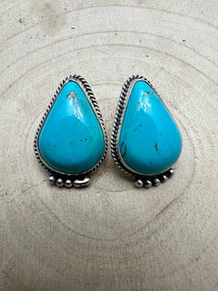 Rena Begay Turquoise & Sterling Silver Earrings - Cowhide and Conchos