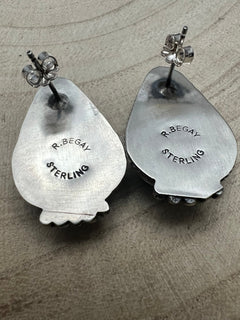 Rena Begay Turquoise & Sterling Silver Earrings - Cowhide and Conchos