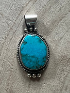 Rena Begay Turquoise & Sterling Silver Pendant - Cowhide and Conchos
