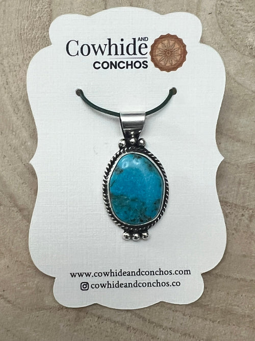 Rena Begay Turquoise & Sterling Silver Pendant - Cowhide and Conchos