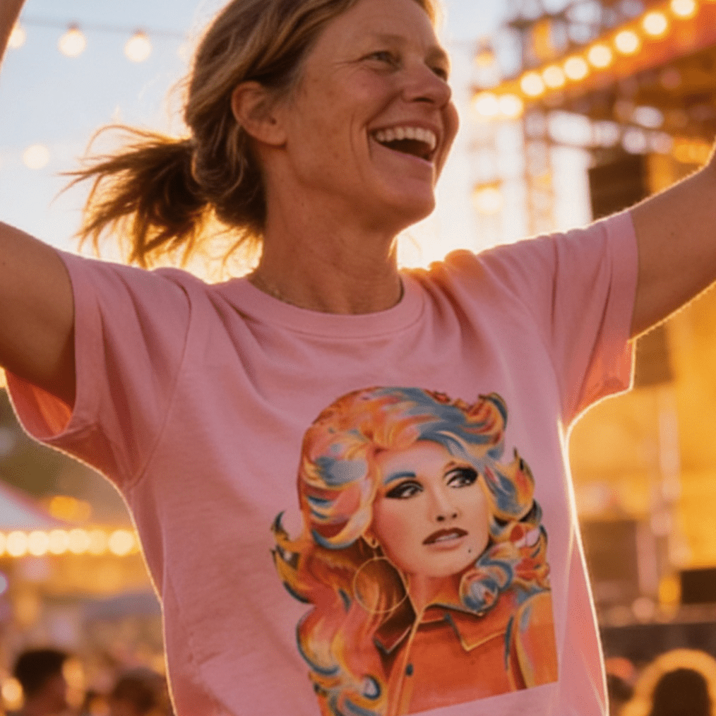 Retro Colorful Dolly Graphic Tee - Petal Pink T-Shirt - Cowhide and Conchos
