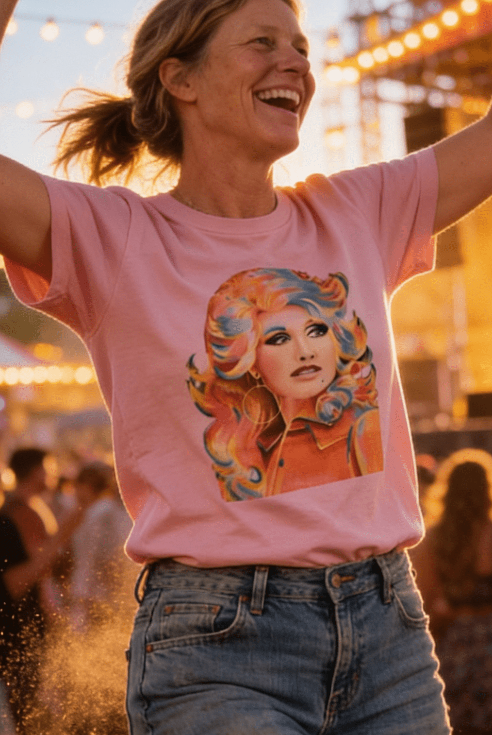 Retro Colorful Dolly Graphic Tee - Petal Pink T-Shirt - Cowhide and Conchos