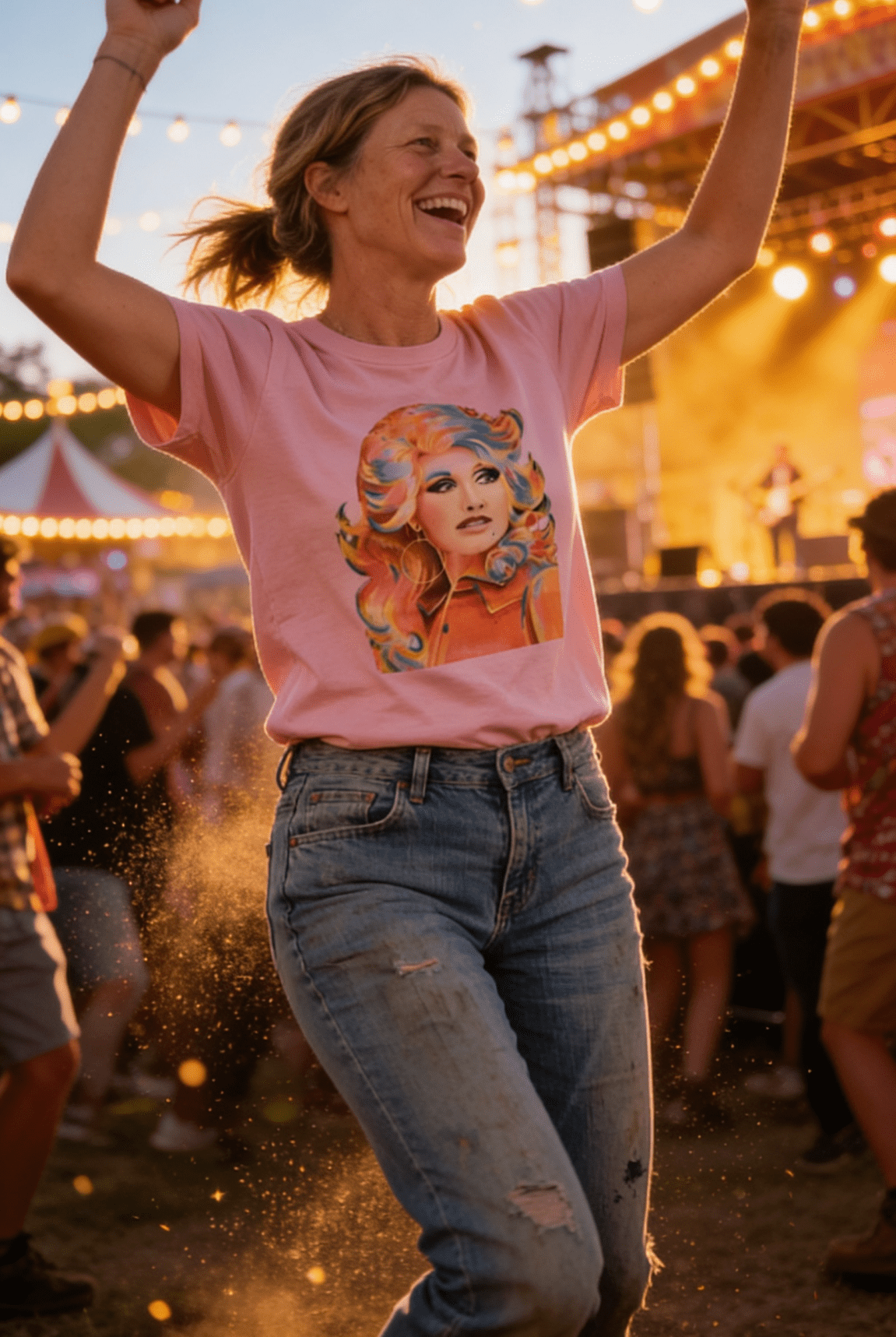 Retro Colorful Dolly Graphic Tee - Petal Pink T-Shirt - Cowhide and Conchos