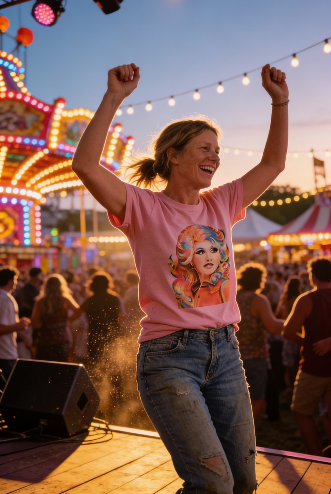 Retro Colorful Dolly Graphic Tee - Petal Pink T-Shirt - Cowhide and Conchos