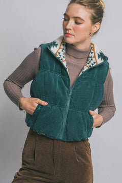 Reversible Corduroy Puffer Vest - 4 colors available - Cowhide and Conchos