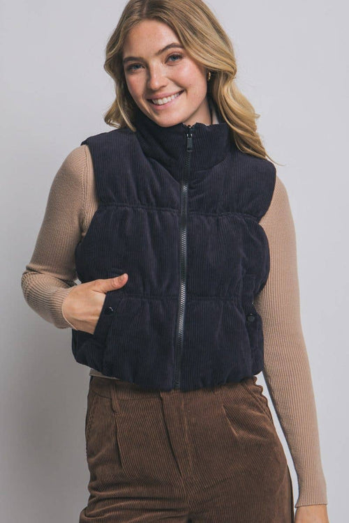 Reversible Corduroy Puffer Vest - 4 colors available - Cowhide and Conchos