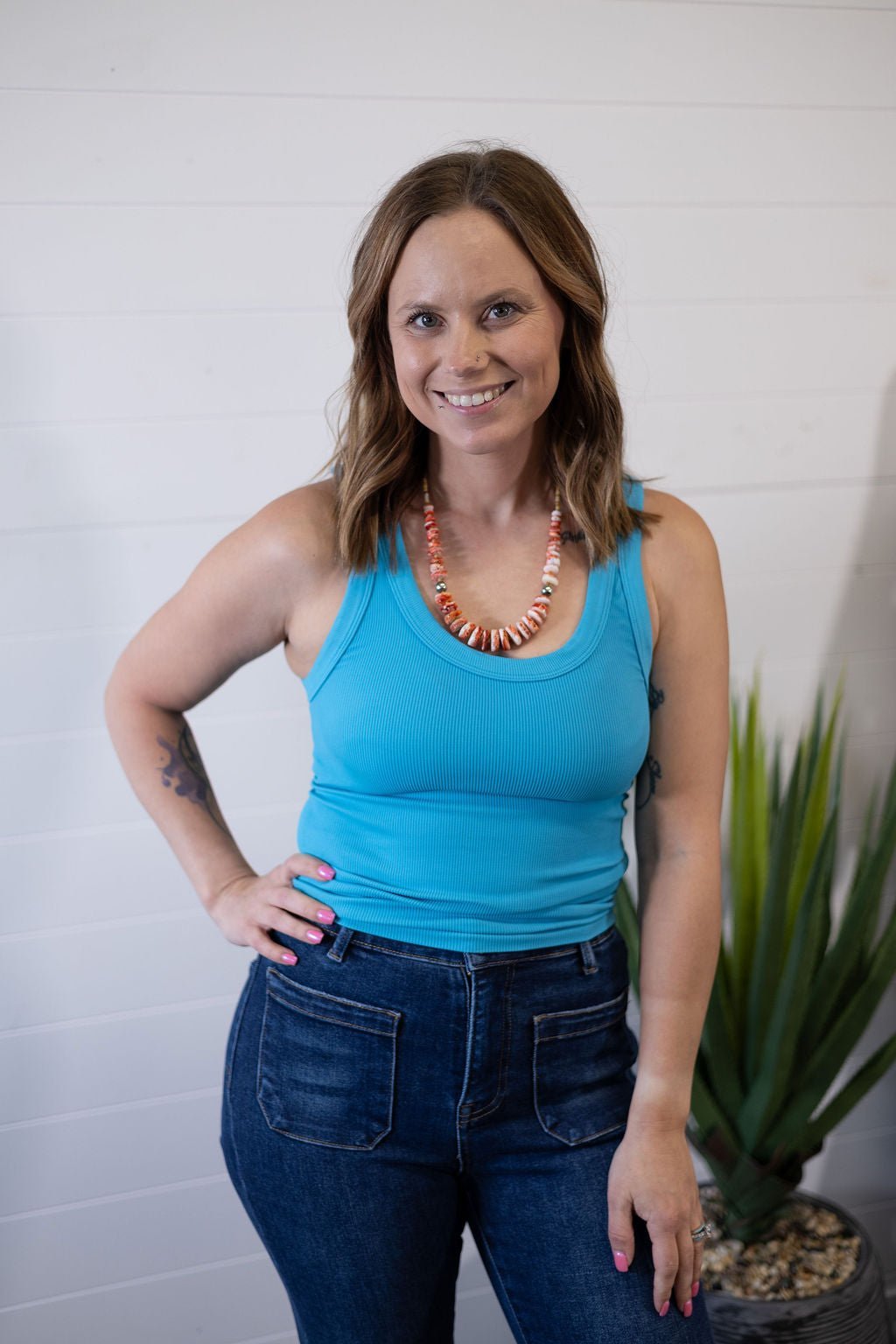 Reversible Ribbed Tank Top - Cowhide and Conchos