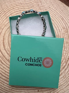Rhinestone & Faux Turquoise Stretch Bracelet - Cowhide and Conchos