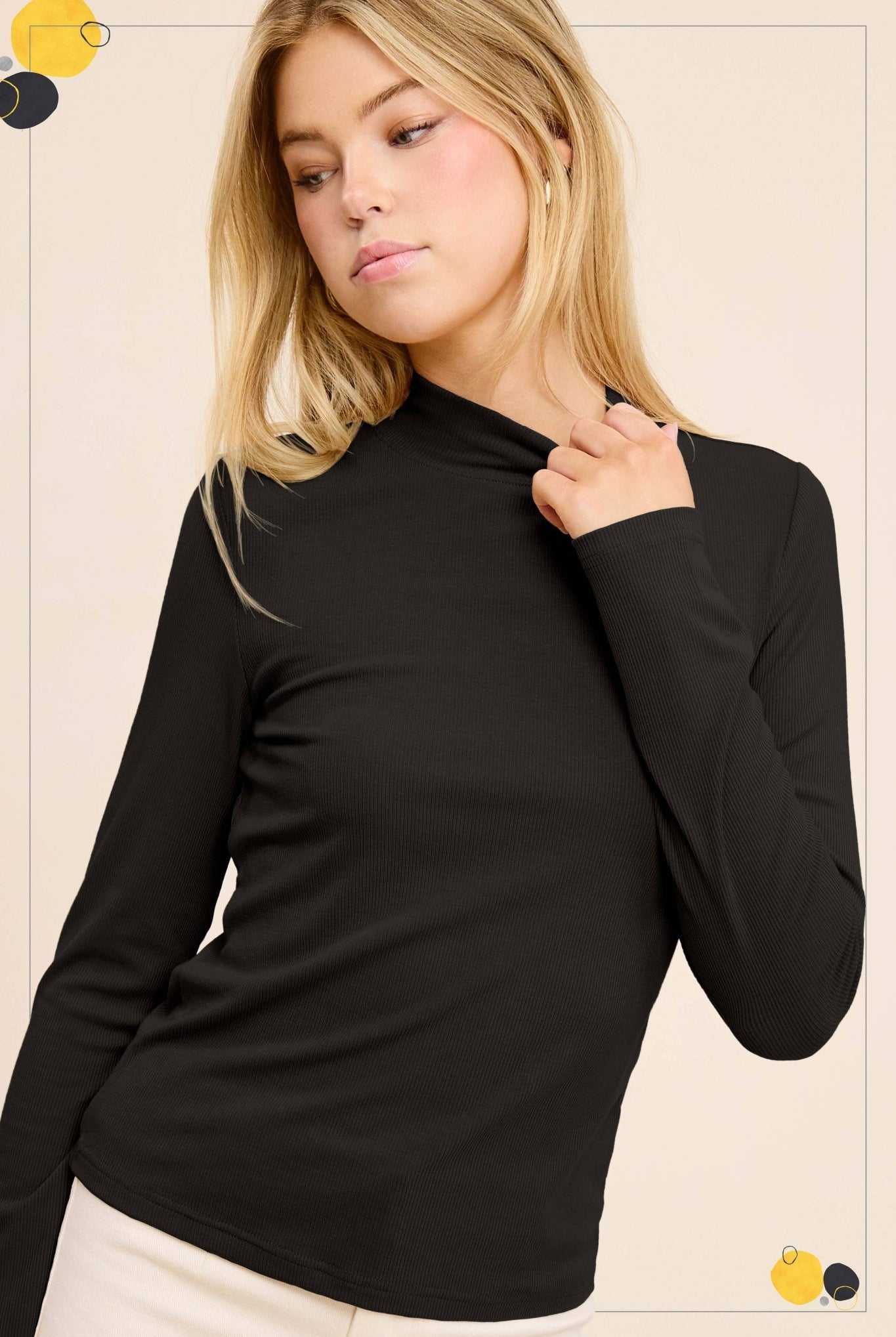 Ribbed Long Sleeve Mock Neck Top - Red, Teal, Black and brown - Cowhide and Conchos