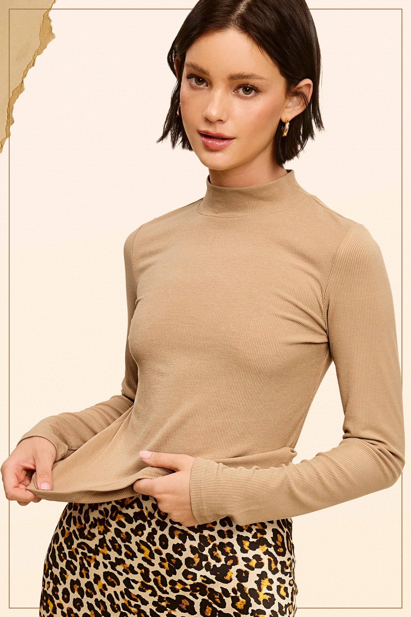 Ribbed Long Sleeve Mock Neck Top - Red, Teal, Black and brown - Cowhide and Conchos