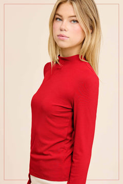 Ribbed Long Sleeve Mock Neck Top - Red, Teal, Black and brown - Cowhide and Conchos
