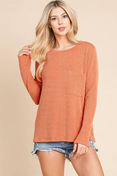 Ribbed Top with Pocket - Charcoal, Fuchsia, and Pumpkin - Cowhide and Conchos