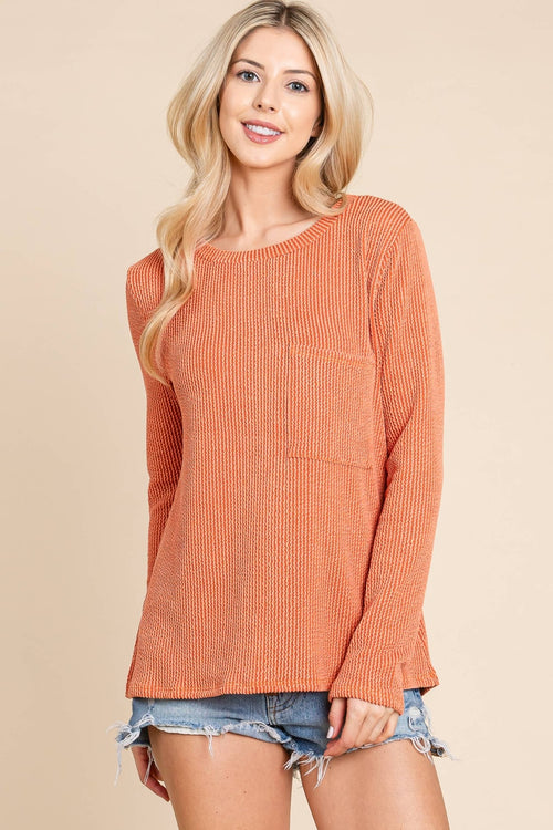 Ribbed Top with Pocket - Charcoal, Fuchsia, and Pumpkin - Cowhide and Conchos