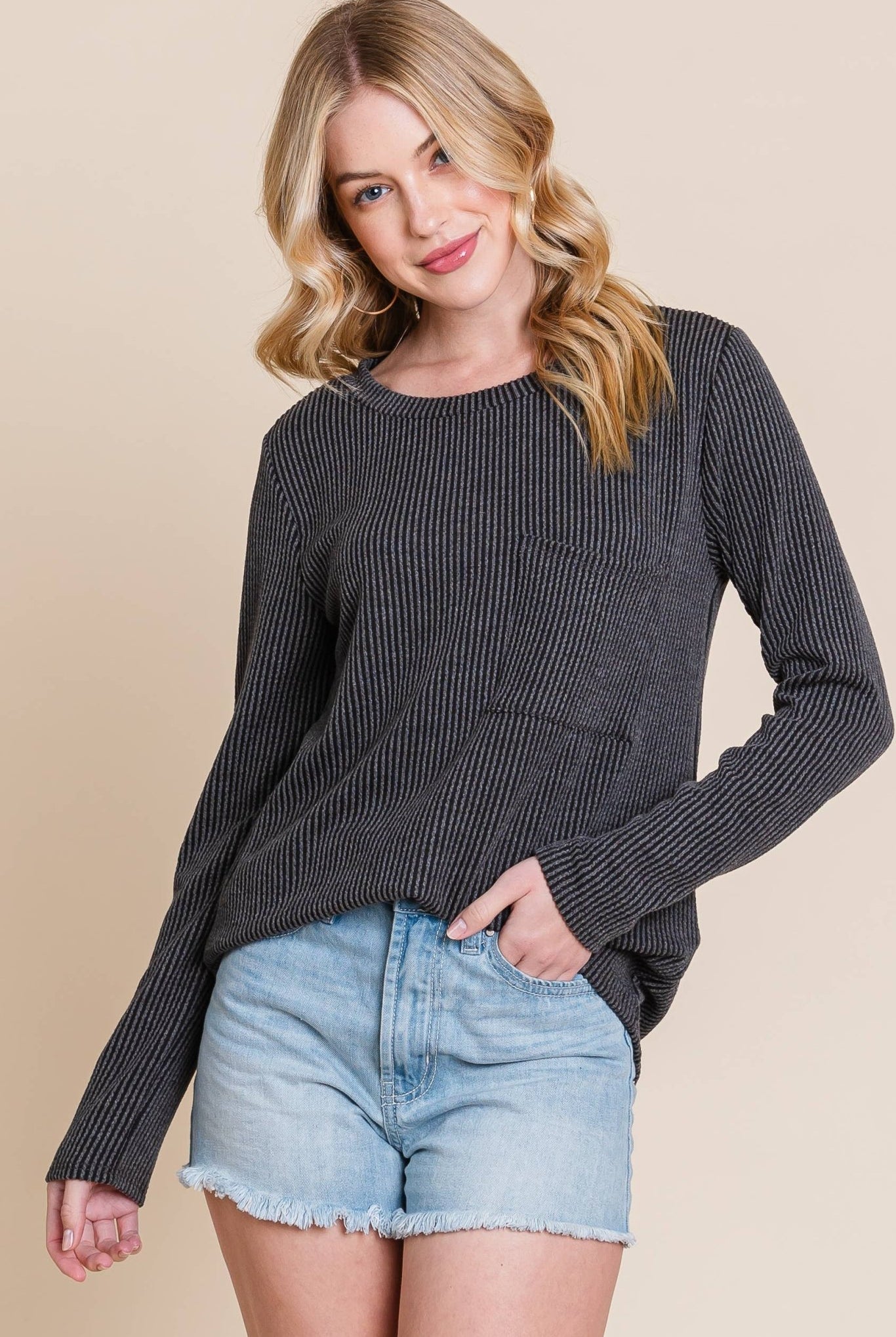 Ribbed Top with Pocket - Charcoal, Fuchsia, and Pumpkin - Cowhide and Conchos