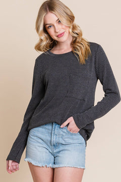 Ribbed Top with Pocket - Charcoal, Fuchsia, and Pumpkin - Cowhide and Conchos