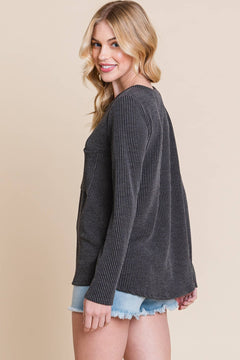 Ribbed Top with Pocket - Charcoal, Fuchsia, and Pumpkin - Cowhide and Conchos