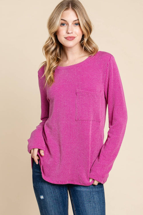 Ribbed Top with Pocket - Charcoal, Fuchsia, and Pumpkin - Cowhide and Conchos
