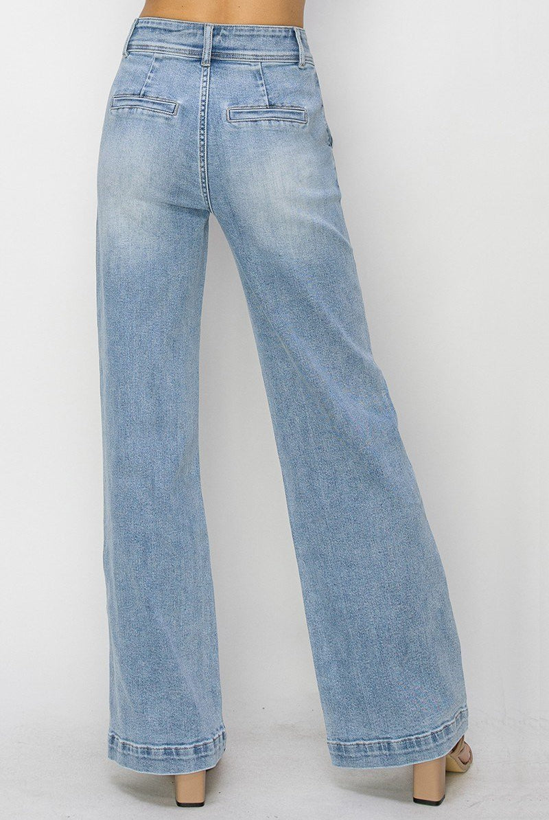 Risen Double Button Wide Jeans - Cowhide and Conchos