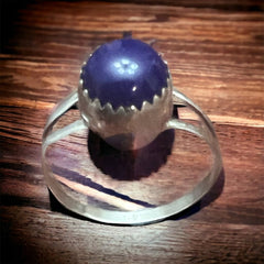 Robert Martinez Lapis & Sterling Silver Ring Sz. 7.5 - Cowhide and Conchos