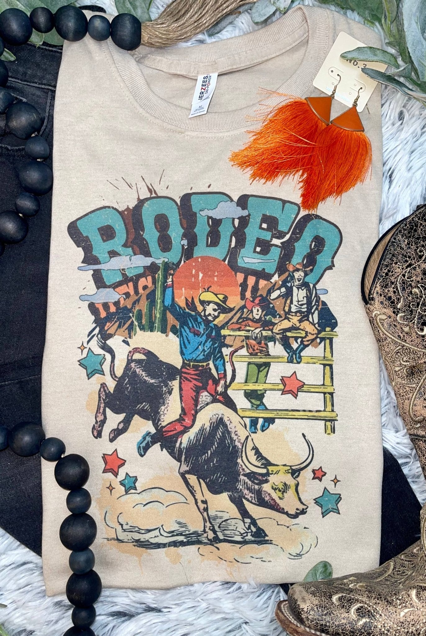Rodeo Bull Rider T-Shirt - Cowhide and Conchos