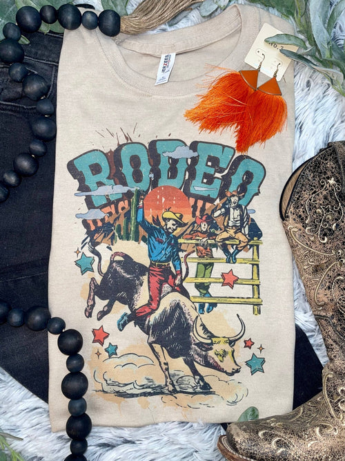 Rodeo Bull Rider T-Shirt - Cowhide and Conchos
