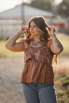 Rodeo Ribbon Saddle Top - Cowhide and Conchos