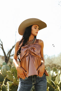 Rodeo Ribbon Saddle Top - Cowhide and Conchos