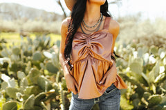 Rodeo Ribbon Saddle Top - Cowhide and Conchos