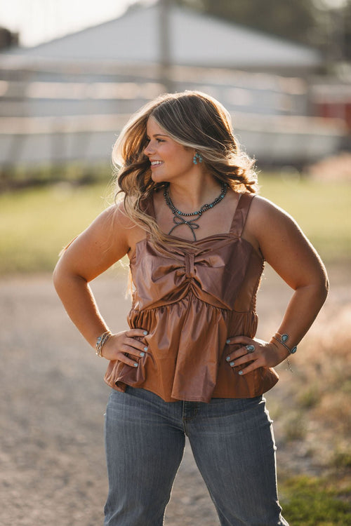 Rodeo Ribbon Saddle Top - Cowhide and Conchos