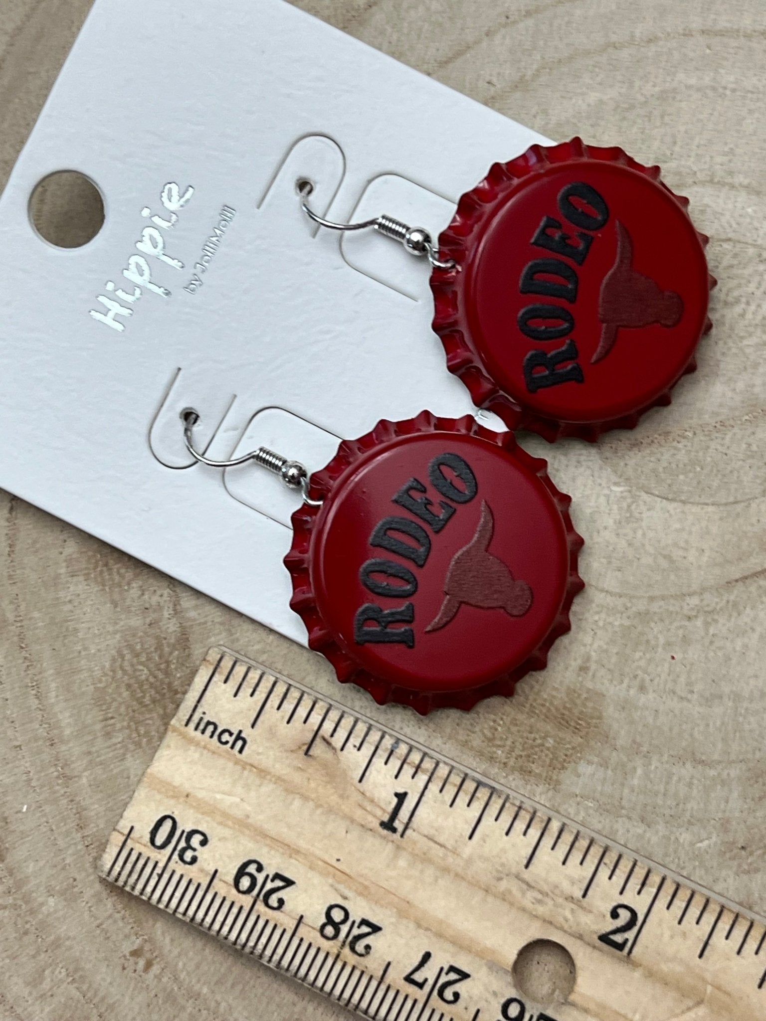 Rodeo Steer Head Beer Cap Fashion Earrings - Cowhide and Conchos