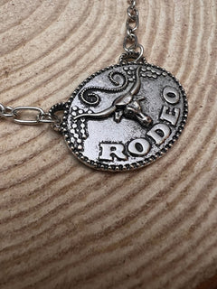 Rodeo Steer head Necklace - 18 inch + 3 - Cowhide and Conchos