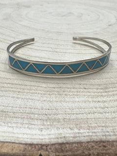 Roger Morgan Inlay Turquoise & Sterling Silver Bracelet - Cowhide and Conchos