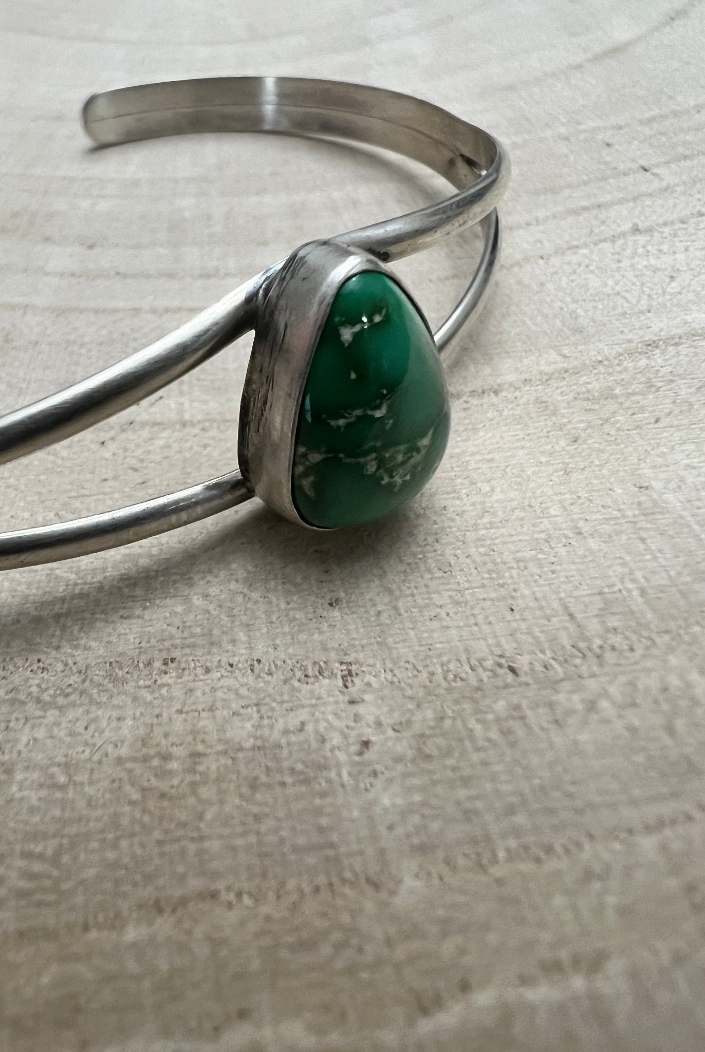 Rosemary Saunders Navajo Sterling Silver Bracelet with Sonoran Mountain Turquoise — Tapered 1/2" (Fits 6" Wrist, Heirloom) - Cowhide and Conchos