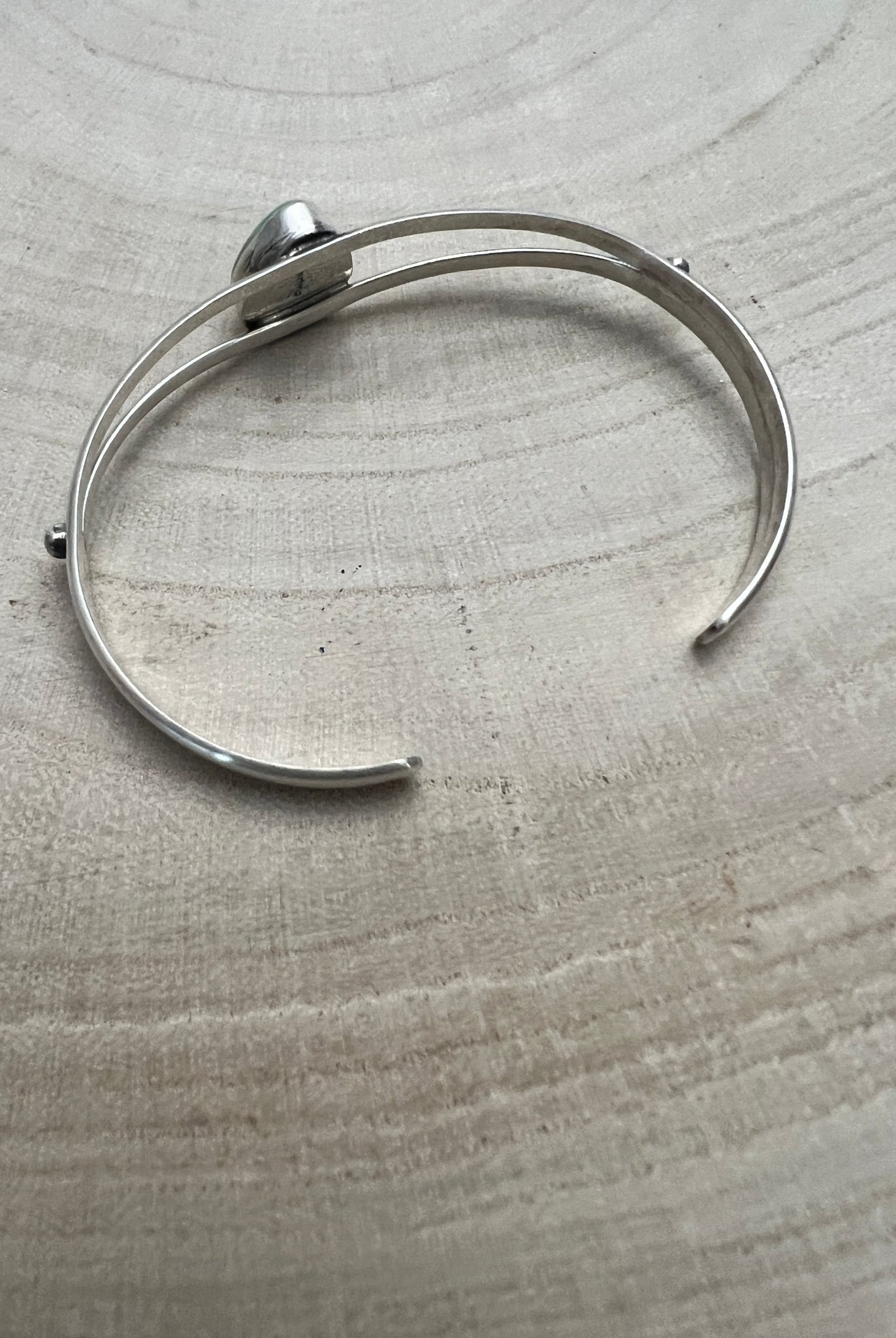 Rosemary Saunders Navajo Sterling Silver Bracelet with Sonoran Mountain Turquoise — Tapered 1/2" (Fits 6" Wrist, Heirloom) - Cowhide and Conchos