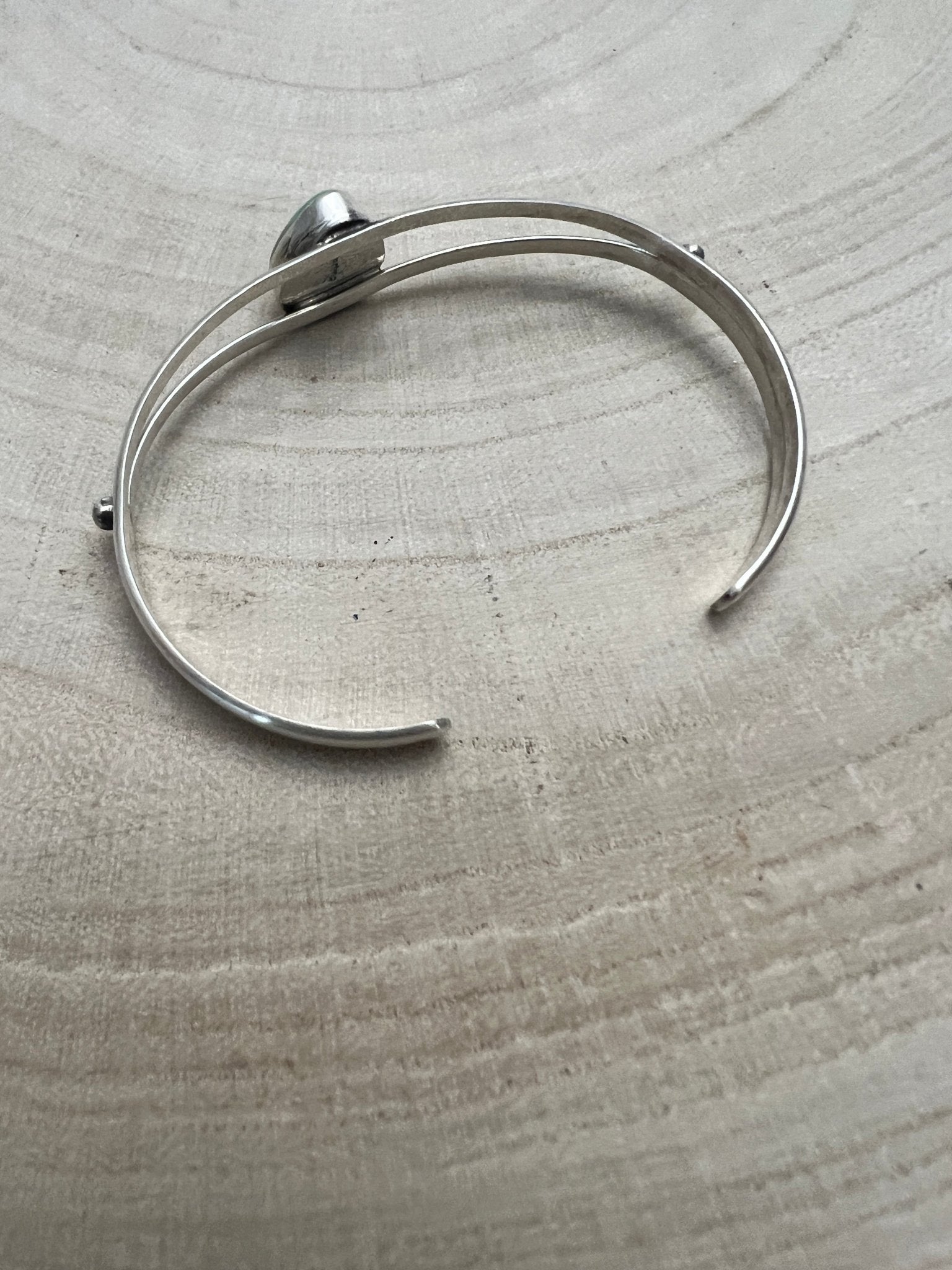 Rosemary Saunders Navajo Sterling Silver Bracelet with Sonoran Mountain Turquoise — Tapered 1/2" (Fits 6" Wrist, Heirloom) - Cowhide and Conchos