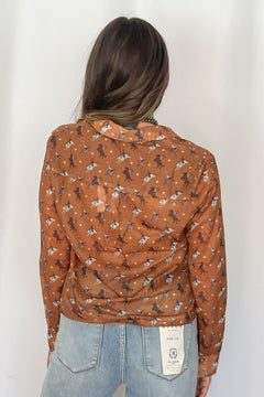 Rough Stock Chiffon Blouse - Cowhide and Conchos