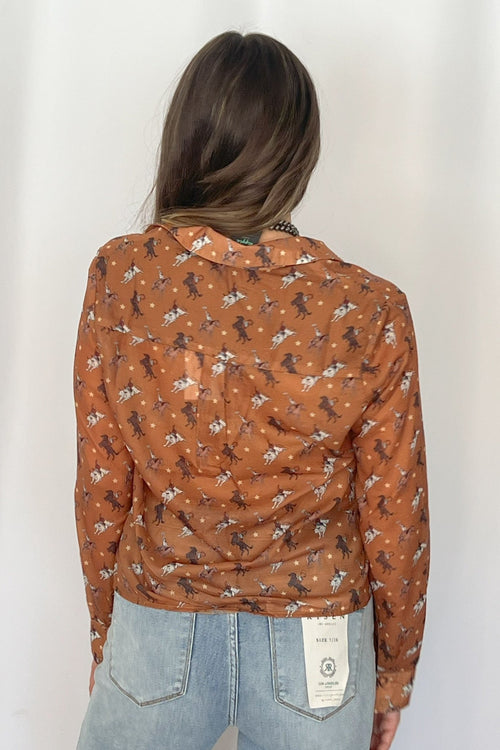 Rough Stock Chiffon Blouse - Cowhide and Conchos