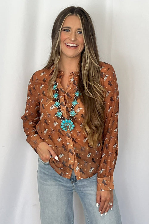 Rough Stock Chiffon Blouse - Cowhide and Conchos