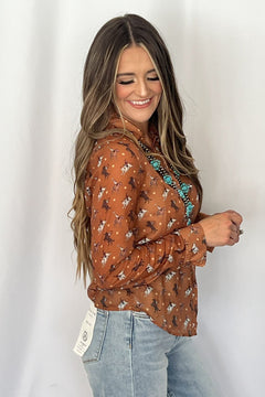 Rough Stock Chiffon Blouse - Cowhide and Conchos