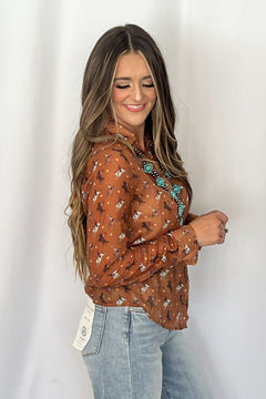 Rough Stock Chiffon Blouse - Cowhide and Conchos