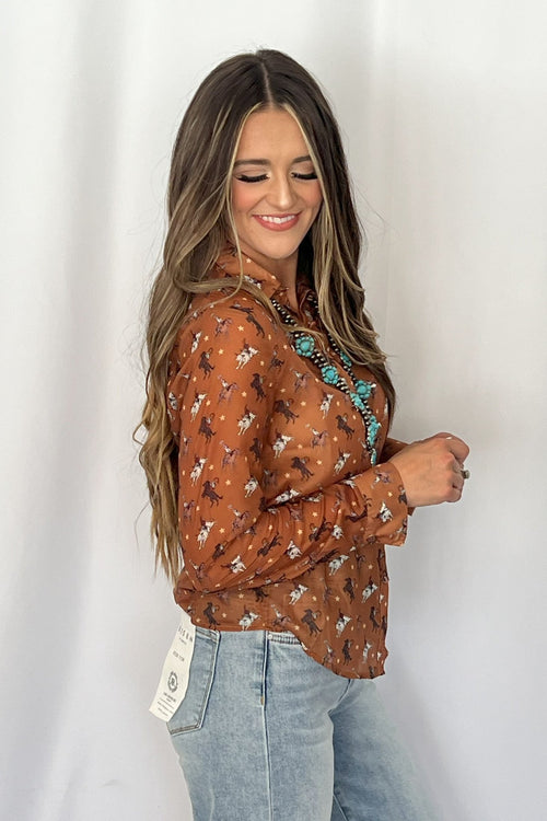 Rough Stock Chiffon Blouse - Cowhide and Conchos