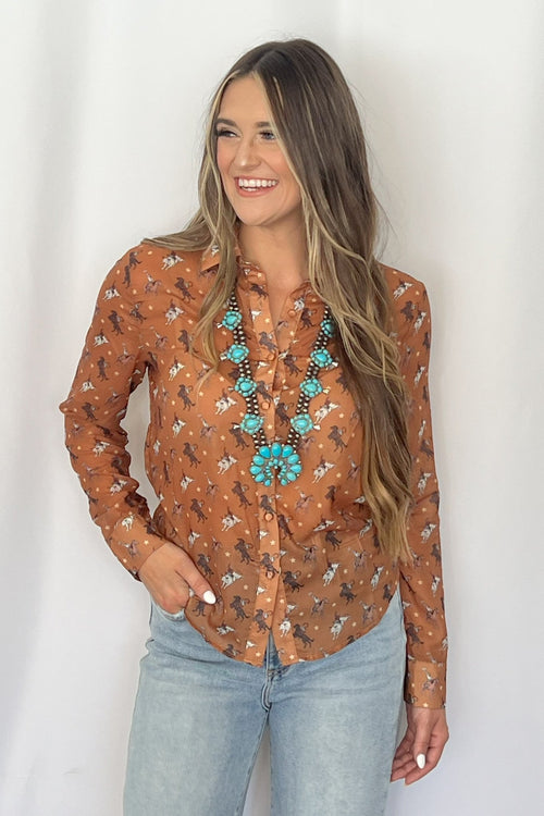 Rough Stock Chiffon Blouse - Cowhide and Conchos