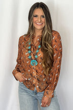Rough Stock Chiffon Blouse - Cowhide and Conchos